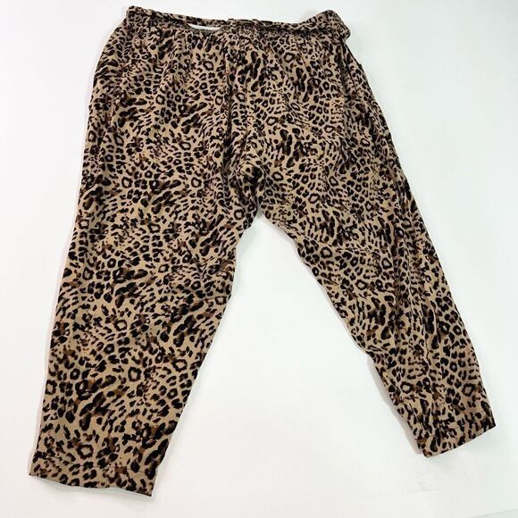 Torrid Trousers Women's 3X Black & Brown Leopard Tie Front Stretch Tapered Legs - Picture 10 of 12